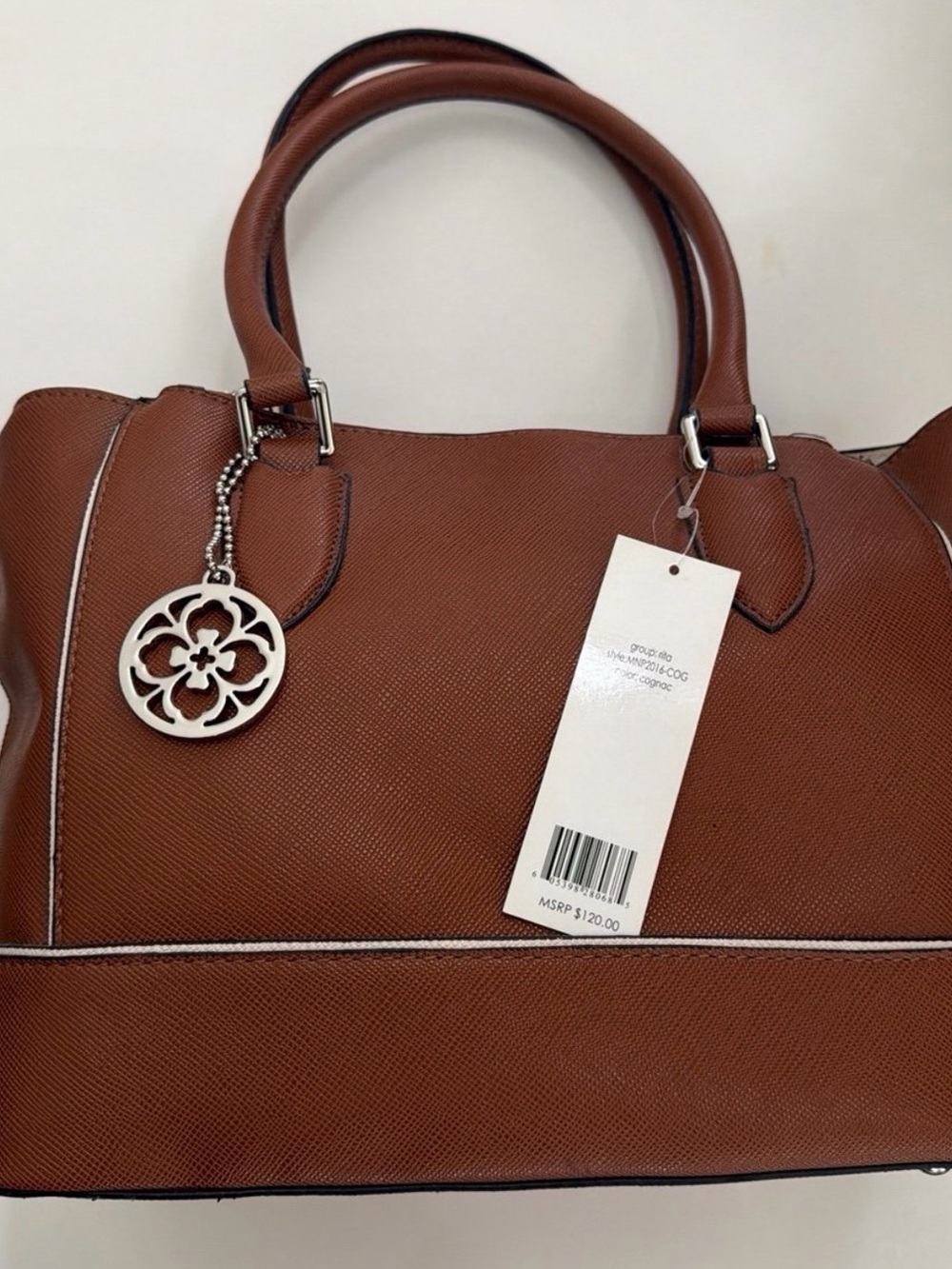 Mondani New York Cognac Satchel Handbag with Accent Charm